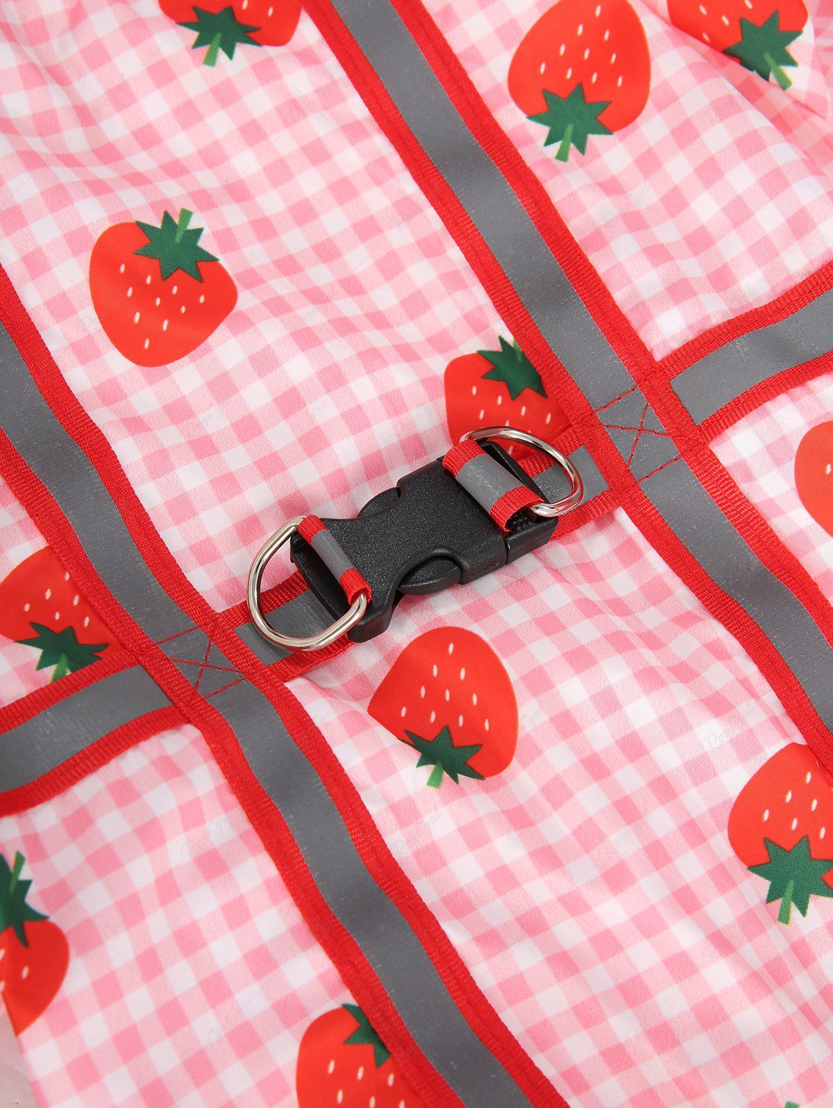 Pet's Plaid Strawberry Printed Reflective Strips Raincoat