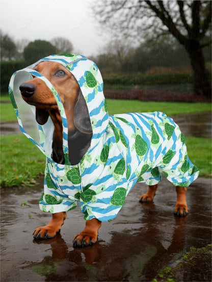 Pet's Turtle Sea Waves Printed Buttons Raincoat