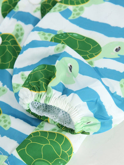 Pet's Turtle Sea Waves Printed Buttons Raincoat