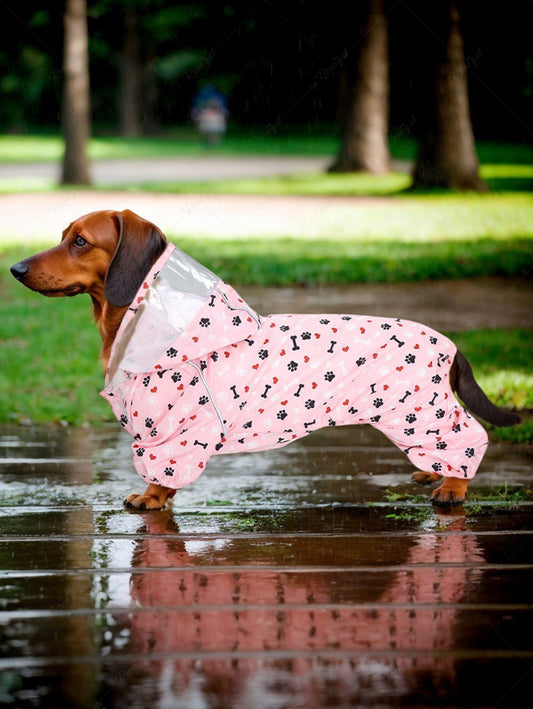 Pet's Heart Bone Foot Printed Buttons Raincoat