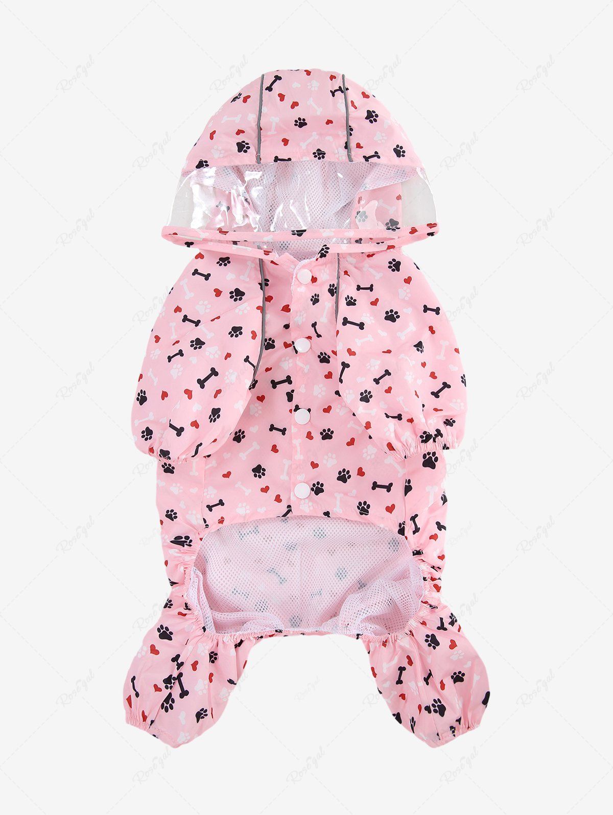 Pet's Heart Bone Foot Printed Buttons Raincoat