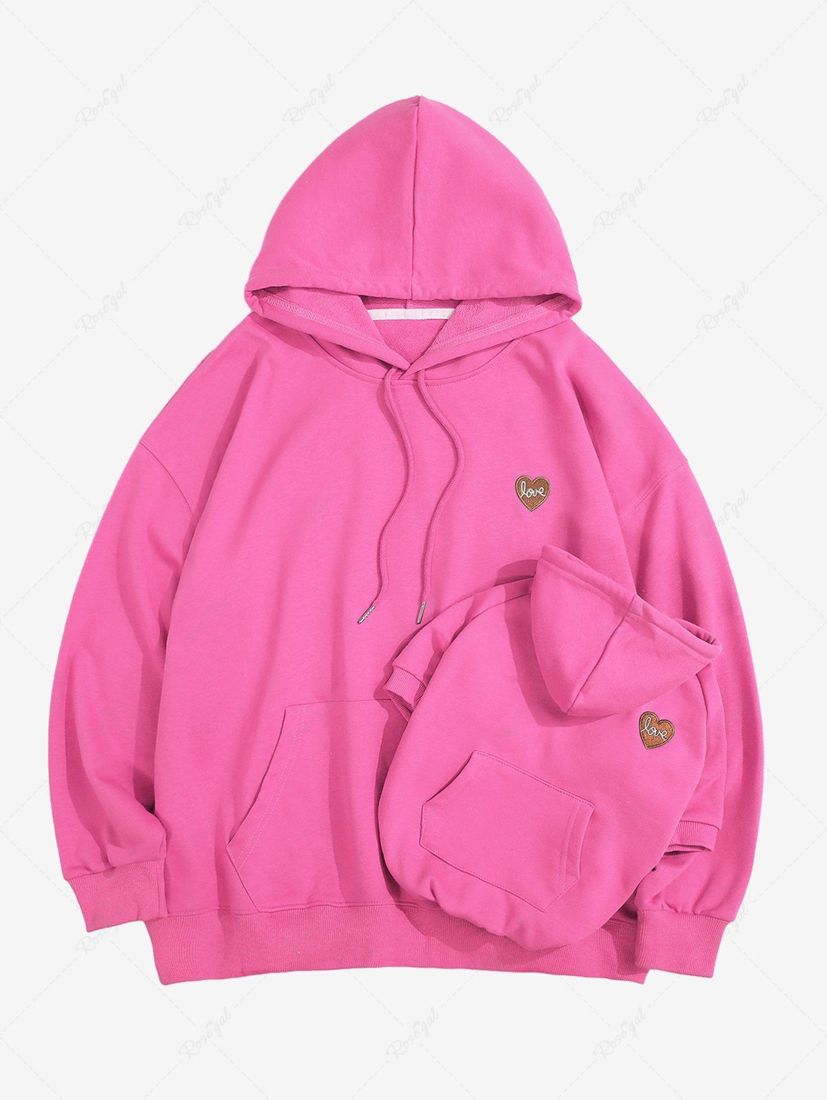 Plus Size Love Letters Heart Appliques Pocket Drawstring Hoodie