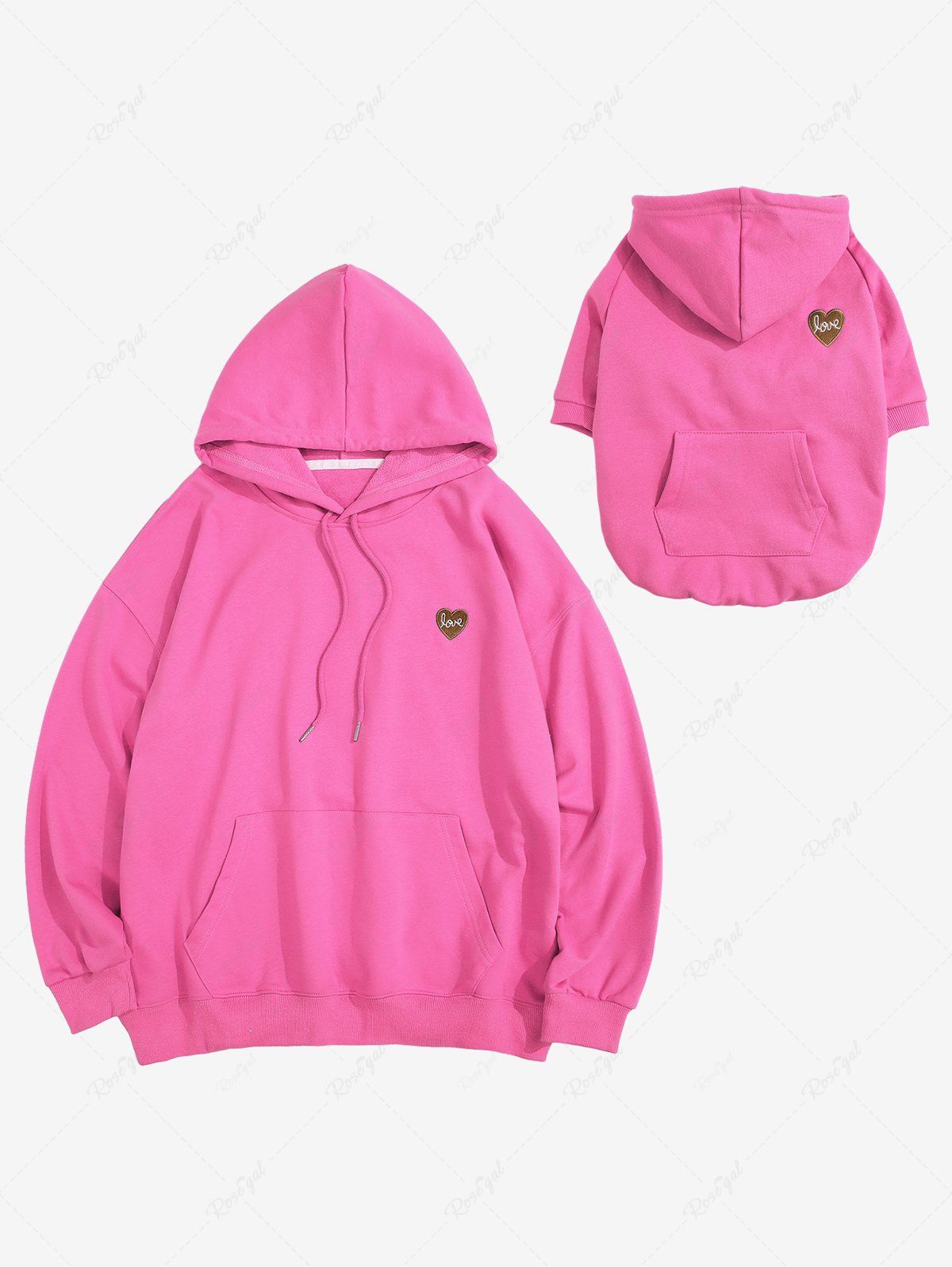 Plus Size Love Letters Heart Appliques Pocket Drawstring Hoodie