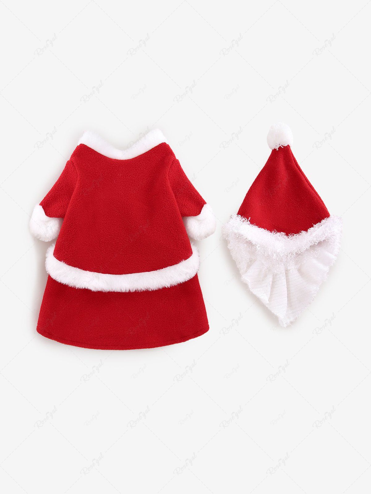 Pet's Contrast Piping Fur Trim Two Tone Button Christmas Dress with Hat