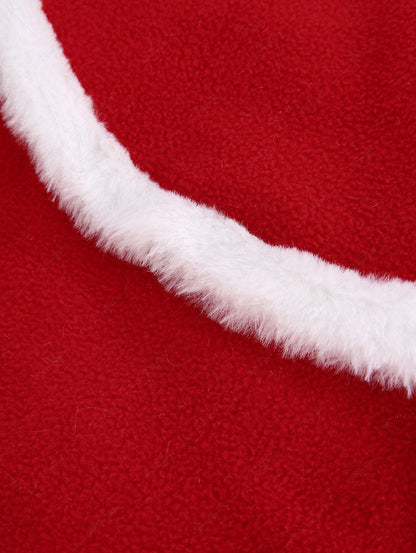 Pet's Contrast Piping Fur Trim Two Tone Button Christmas Dress with Hat