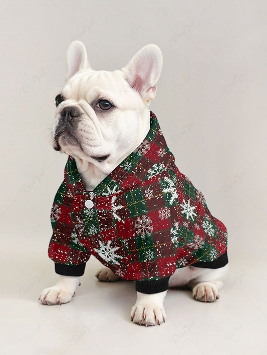 Pet's Christmas Plaid Snowflake Printed Hoodie