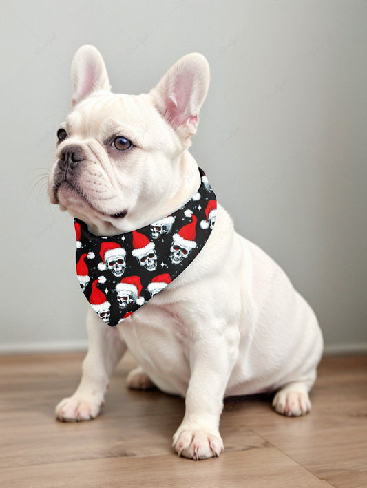 Pet's Skull Christmas Hat Printed Bandana Bibs