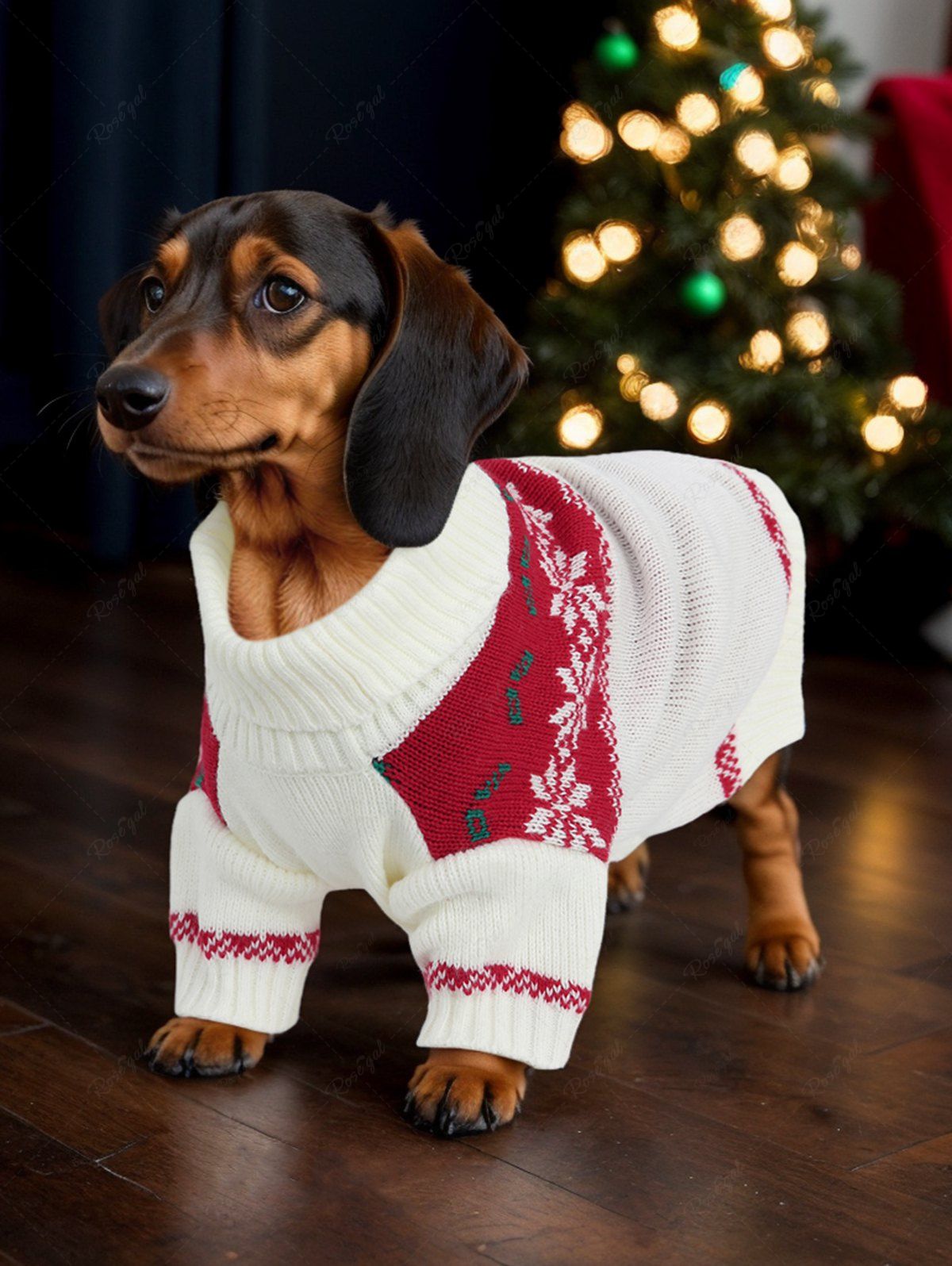 Pet's Christmas Snowflake Leaf Graphic Turn-down Collar Knit Sweater