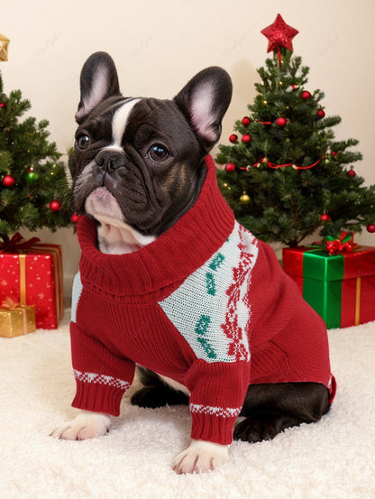 Pet's Turn-down Collar Snowflake Leaf Striped Christmas Knit Sweater