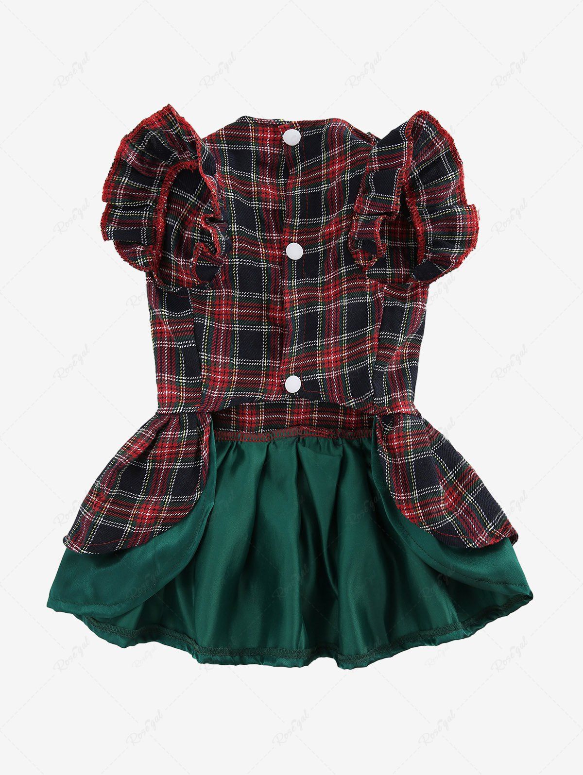 Pet's Plaid Printed Bowknot Ruffles Layered Button Christmas Dress