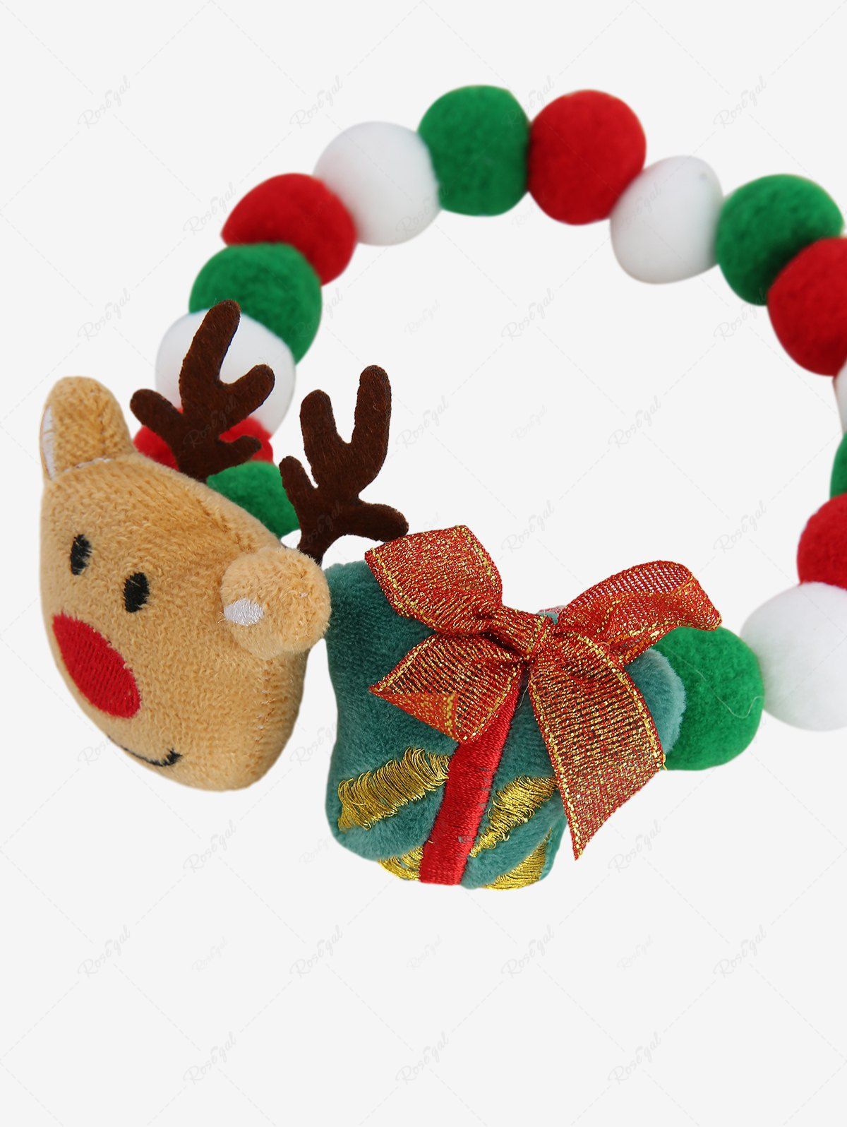 Pet's Christmas Elk Bowknot Colorful Fur Ball Collar and Glitter Sparkling Star Hat Set