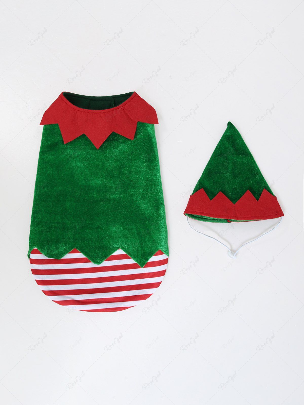 Pet's Christmas Stripes Printed Velvet Patchwork Elf Costume Coat With A Hat