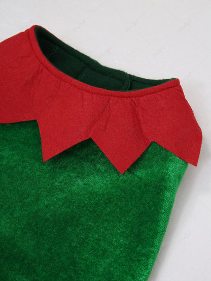 Pet's Christmas Stripes Printed Velvet Patchwork Elf Costume Coat With A Hat