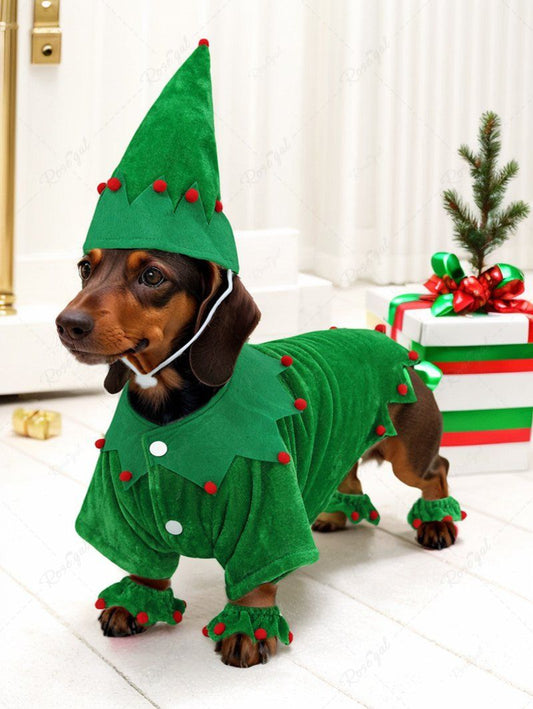 Pet's Christmas Elf Costume Velvet Elf With Hat and Anklets