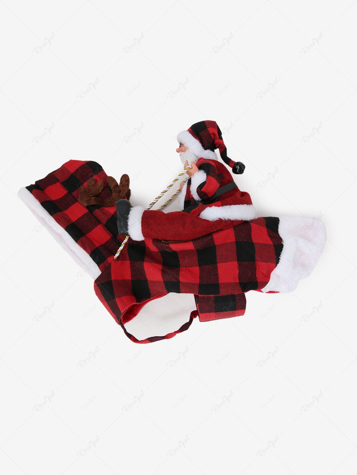 Pet's Christmas Plaid Printed Fur Trim Santa Claus Hoodie