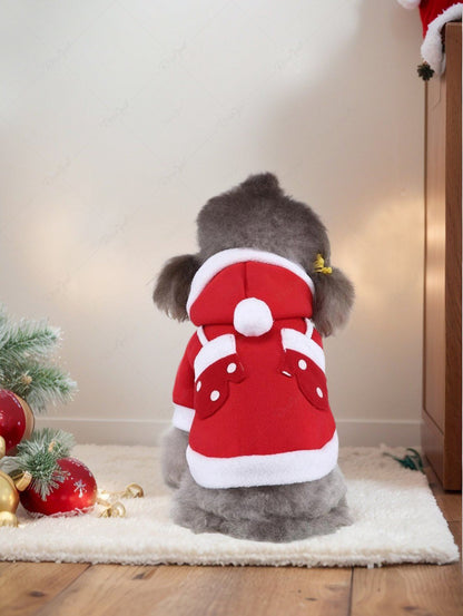 Pet's Christmas Fleece Trim Ball Gloves Shaped Pockets Hoodie