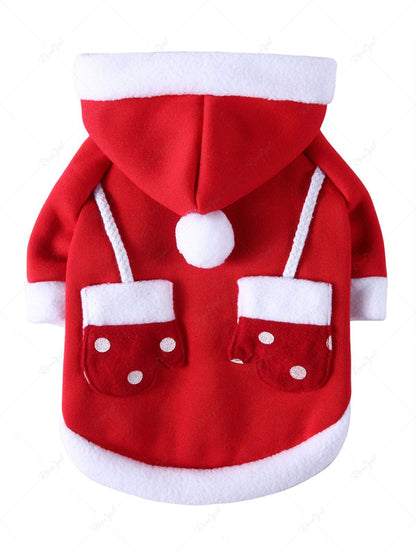 Pet's Christmas Fleece Trim Ball Gloves Shaped Pockets Hoodie