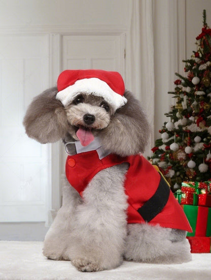 Pet's Christmas Bowknot Santa Claus Costume With Hat