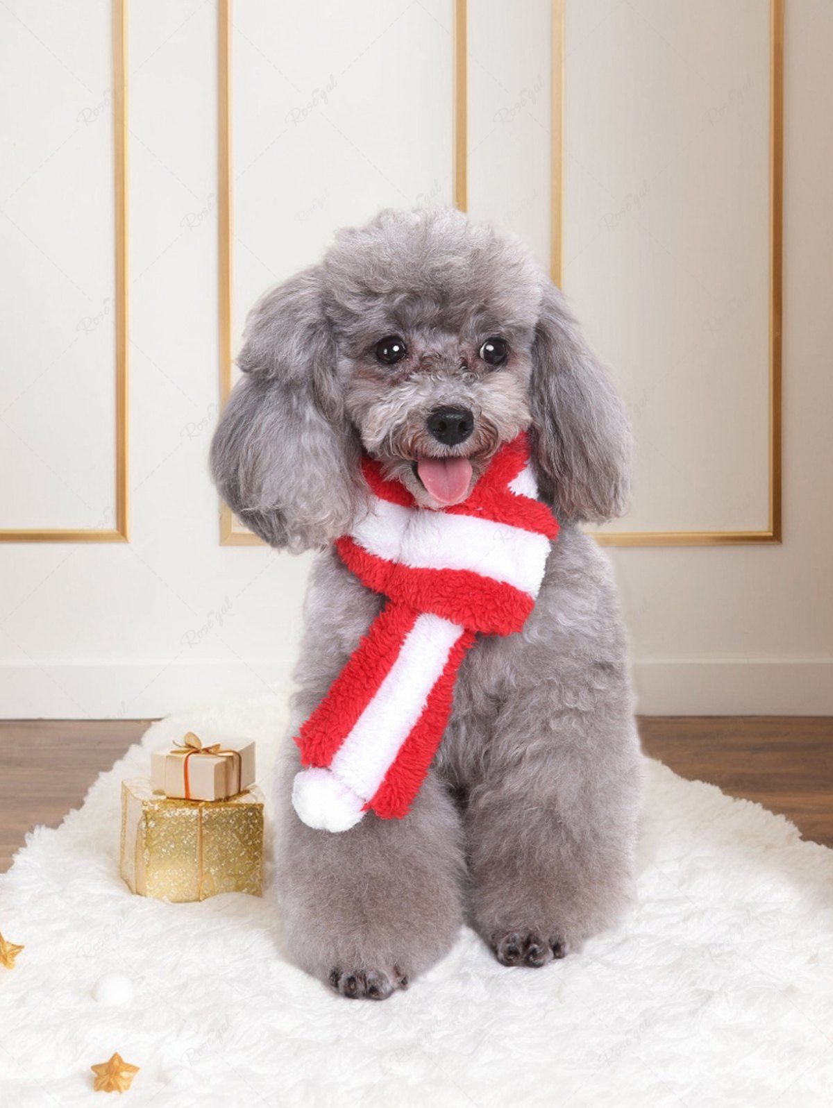 Pet's Christmas Stripes Fleece Ball Scarf