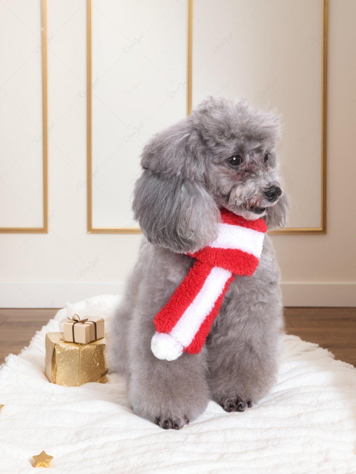 Pet's Christmas Stripes Fleece Ball Scarf