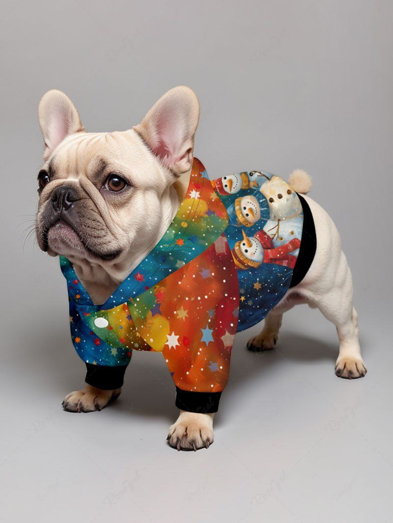 Pet's Christmas Snowman Stars Tie Dye Ombre Galaxy Printed Button Hoodie