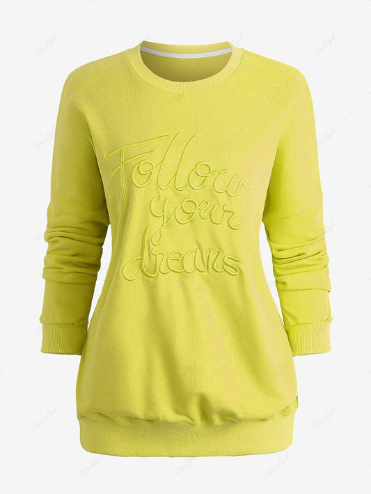 Solid Color Letters Jacquard Embroidered Long Sleeves Pullover Sweatshirt