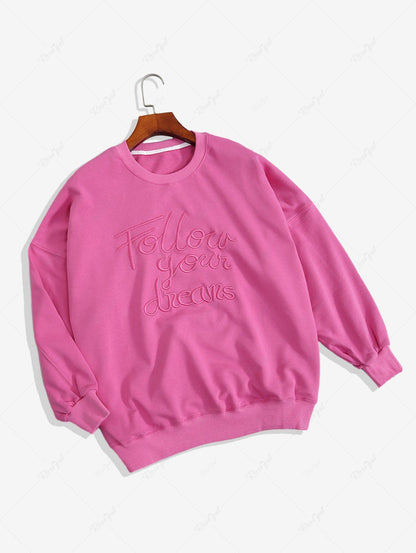 Solid Color Letters Jacquard Embroidered Long Sleeves Pullover Sweatshirt