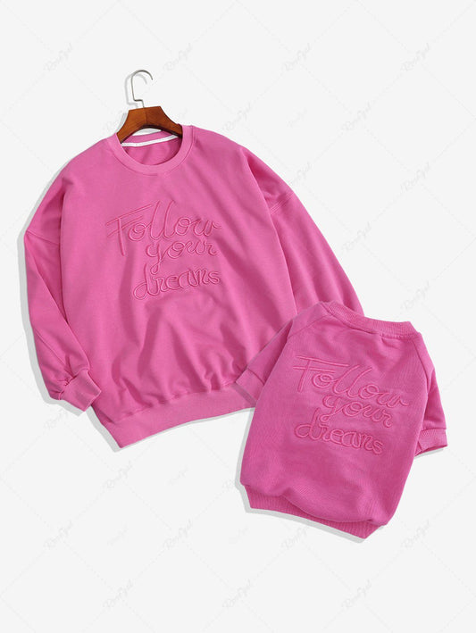 Solid Color Letters Jacquard Embroidered Sweatshirt Dog And Owner Matching Outfits