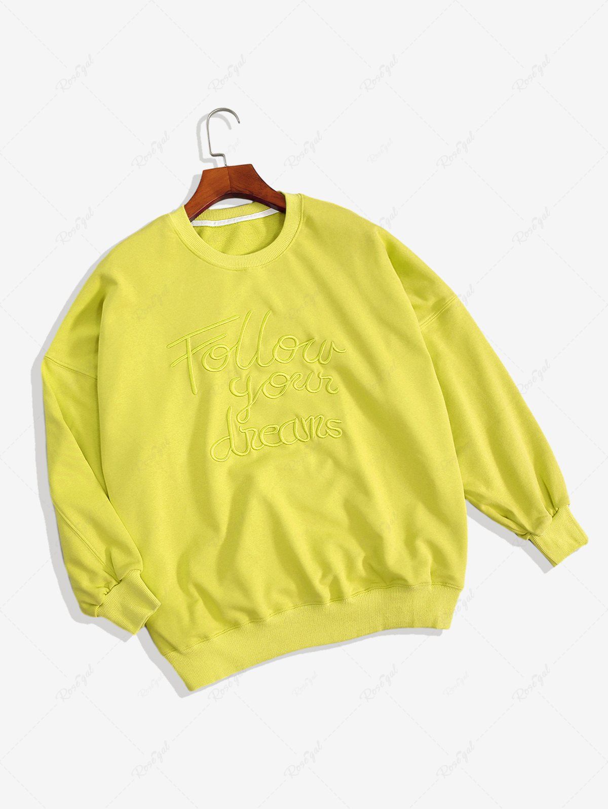 Solid Color Letters Jacquard Embroidered Long Sleeves Pullover Sweatshirt