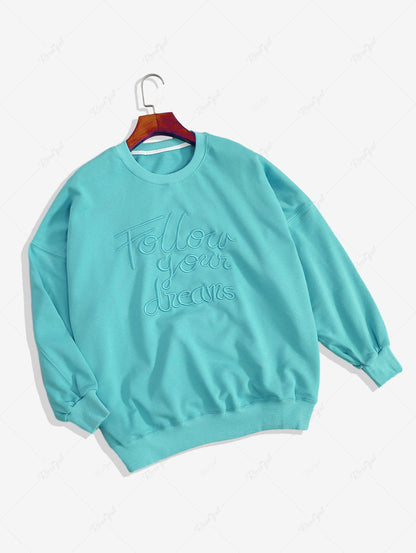 Solid Color Letters Jacquard Embroidered Long Sleeves Pullover Sweatshirt