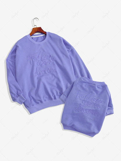 Solid Color Letters Jacquard Embroidered Sweatshirt Dog And Owner Matching Outfits