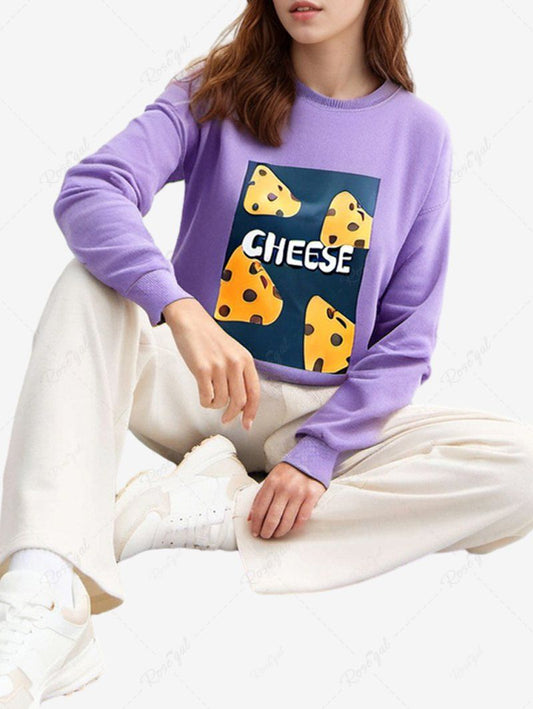 Cheese Letters Geometric Graphic Printed Pullover Long Sleeves Sweatshirt