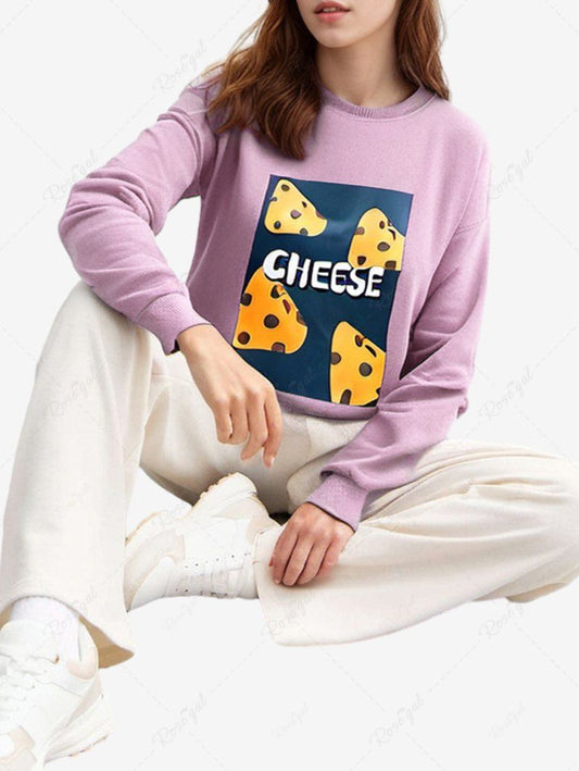 Cheese Letters Geometric Graphic Printed Pullover Long Sleeves Sweatshirt