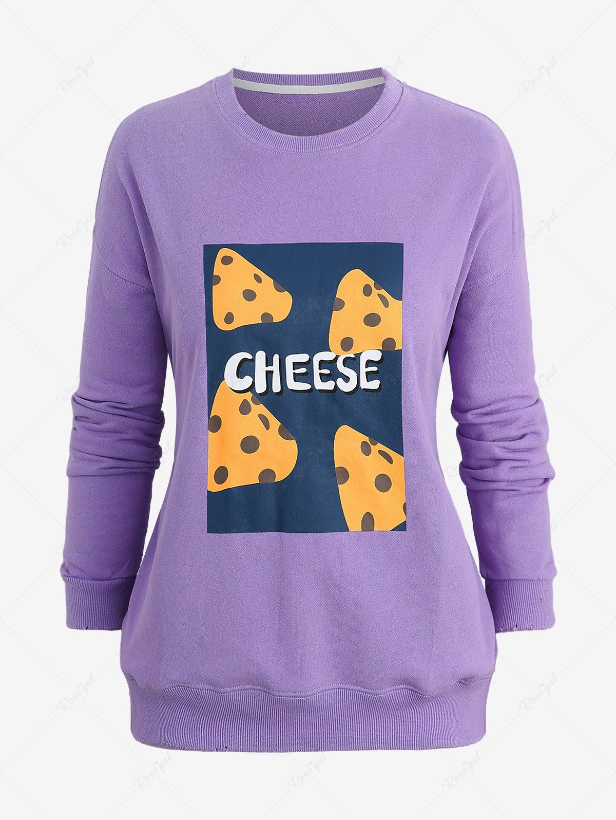 Cheese Letters Geometric Graphic Printed Pullover Long Sleeves Sweatshirt