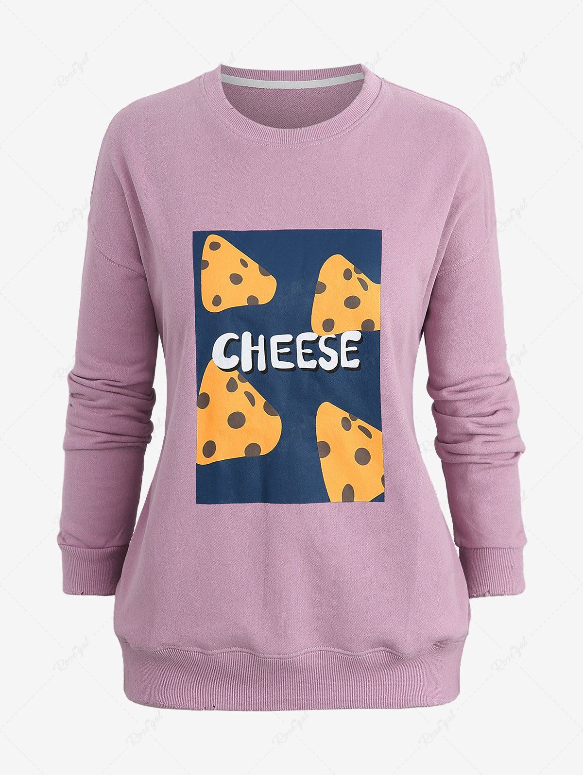 Sweat-shirt à manches longues avec imprimé graphique géométrique et lettres de fromage