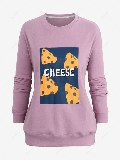 Sweat-shirt à manches longues avec imprimé graphique géométrique et lettres de fromage