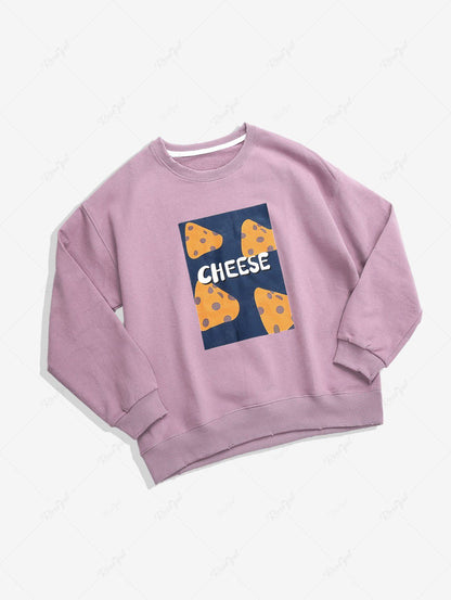 Sweat-shirt à manches longues avec imprimé graphique géométrique et lettres de fromage