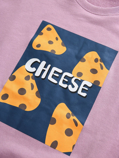 Sweat-shirt à manches longues avec imprimé graphique géométrique et lettres de fromage