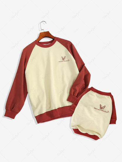 Letters Jacquard Embroidery Two Tone Sweatshirt Dog And Owner Matching Outfits