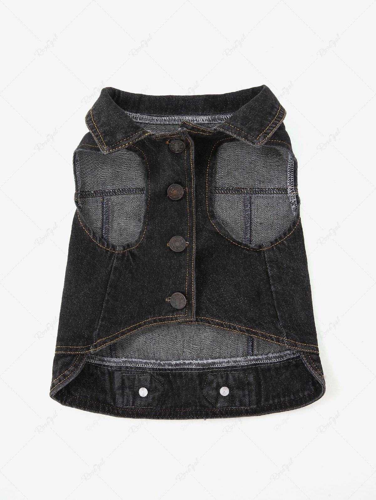 Pet's 100% Cotton Geometric Letter Printed Faded Button Topstitching Denim Vest