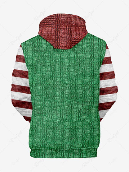 Christmas Elf Costume Stripes Bells Knit 3D Print Hoodie Dog And Owner Matching Outfits