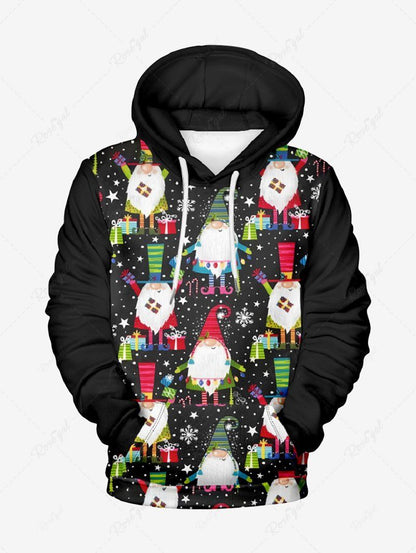 Plus Size Christmas Santa Claus Gift Box Star Snowflake Printed Pocket Drawstring Hoodie