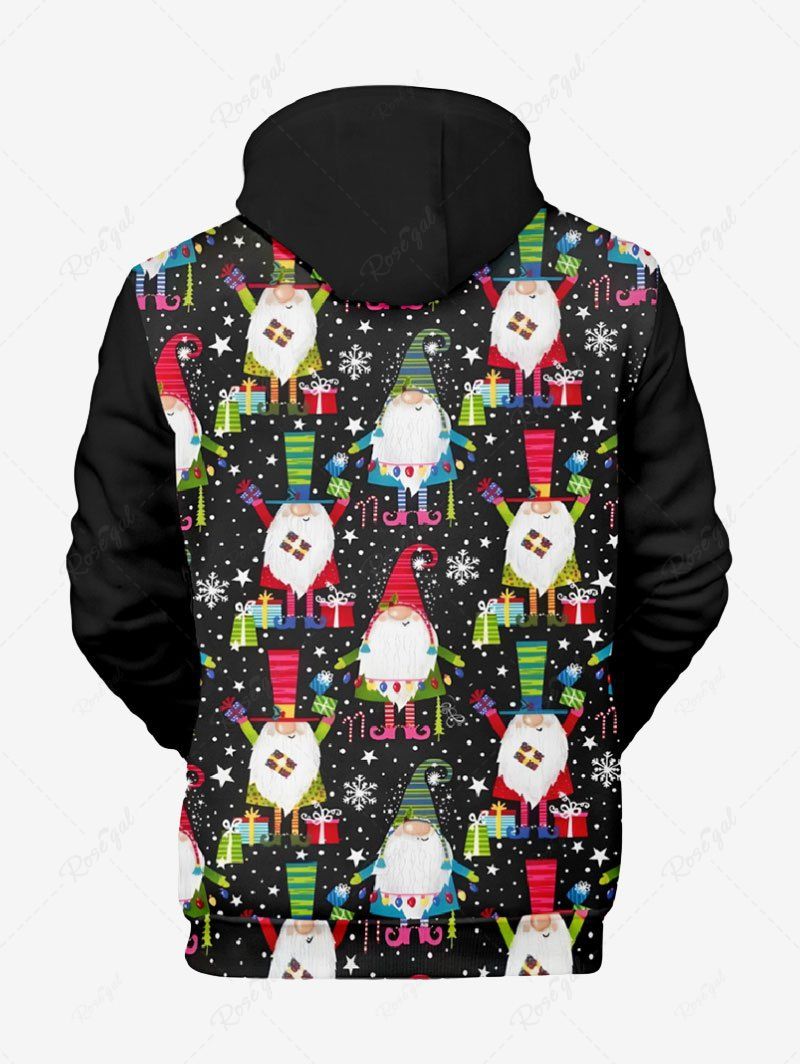 Plus Size Christmas Santa Claus Gift Box Star Snowflake Printed Pocket Drawstring Hoodie