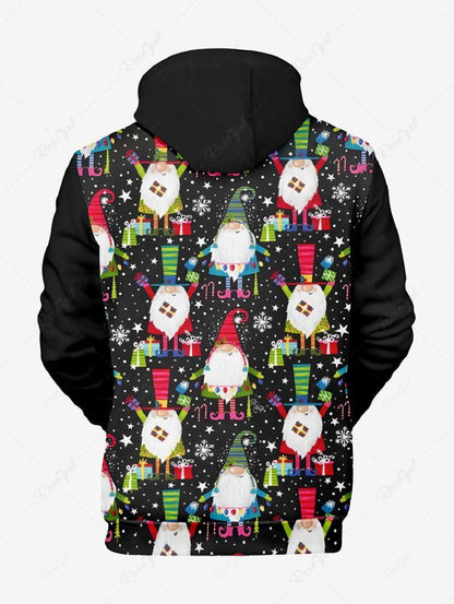 Plus Size Christmas Santa Claus Gift Box Star Snowflake Printed Pocket Drawstring Hoodie