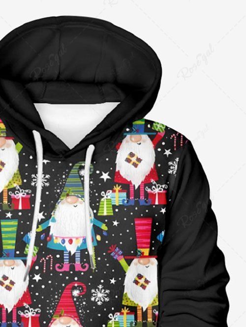 Plus Size Christmas Santa Claus Gift Box Star Snowflake Printed Pocket Drawstring Hoodie