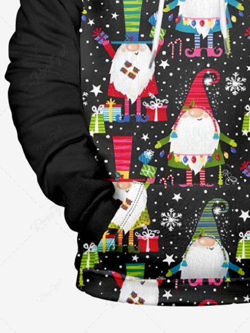 Plus Size Christmas Santa Claus Gift Box Star Snowflake Printed Pocket Drawstring Hoodie