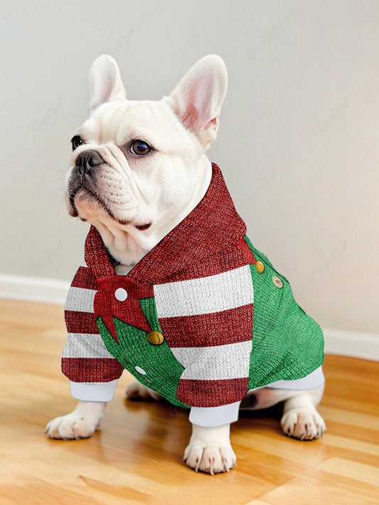 Pet's Christmas Clown Stripes Bells Knit 3D Printed Hoodie