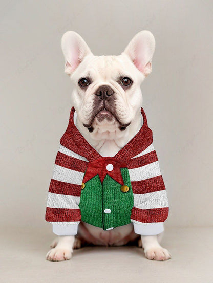 Christmas Elf Costume Stripes Bells Knit 3D Print Hoodie Dog And Owner Matching Outfits