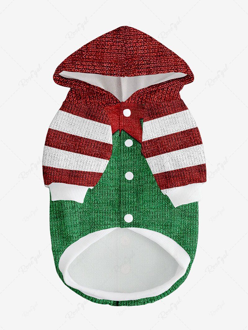 Christmas Elf Costume Stripes Bells Knit 3D Print Hoodie Dog And Owner Matching Outfits