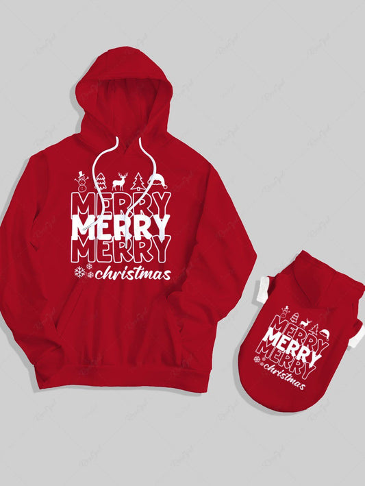 Christmas Tree Elk Snowman Snowflake Letters Printed Hoodie Dog and Owner Matching Outfits